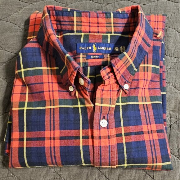 Ralph Lauren POLO men's XXL red plaid shirt long sleeve slim fit - Picture 5 of 5